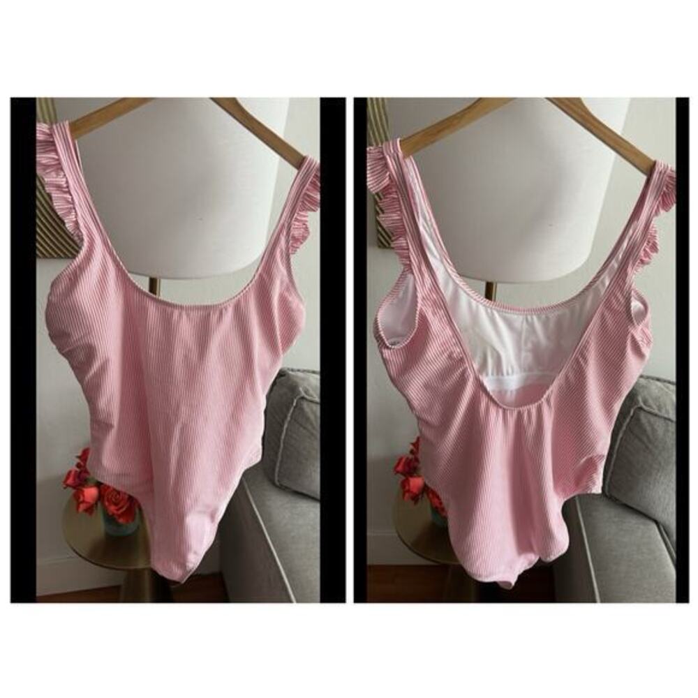 Draper James Striped One Piece Swimsuit M Ruffles Pink Cottagecore Coquette XXL